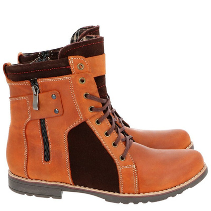 Męskie buty zimowe - KENT 237 KARMELOWE + WELUR