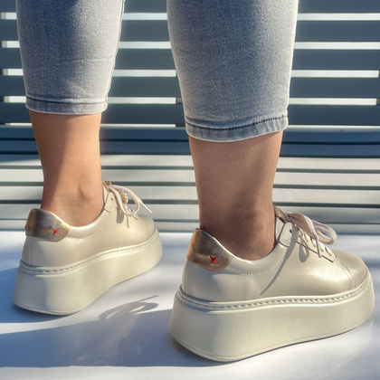 Sneakersy skórzane z ozdobą - CHEBELLO 4411 JASNY BEŻ