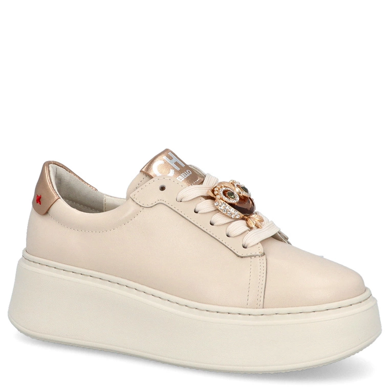 Sneakersy skórzane z ozdobą - CHEBELLO 4411 JASNY BEŻ