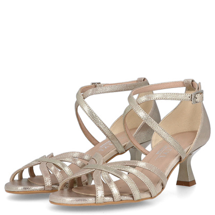 Skórzane sandałki do tańca na niskim obcasie - KOTYL 3823 ZŁOTE