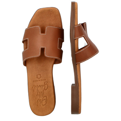 Wygodne klapki ze skóry - OH! MY SANDALS 5566 BRĄZOWE