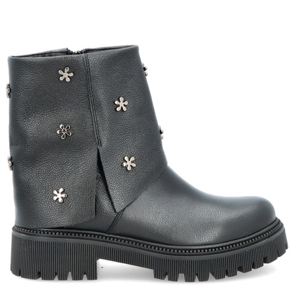 Skórzane botki z wywijaną cholewką - TYMOTEO G1068 CZARNE