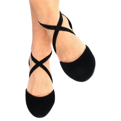 Czółenka zamszowe z paskami - KOTYL 7075 CZARNE