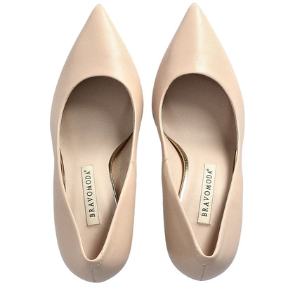 Czółenka na designerskim slupku - BRAVO MODA 0063 BEŻ