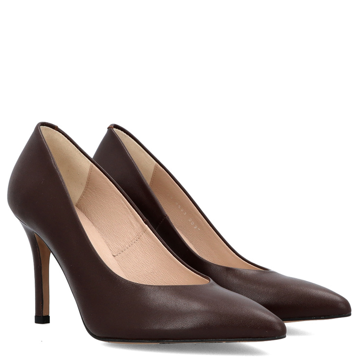 Klasyczne szpilki ze skóry - KOTYL 8523 CZEKOLADOWE