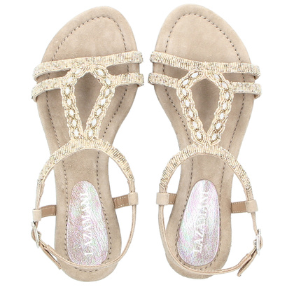 Zamszowe sandały damskie - LAZAMANI LA85570 BEŻOWE