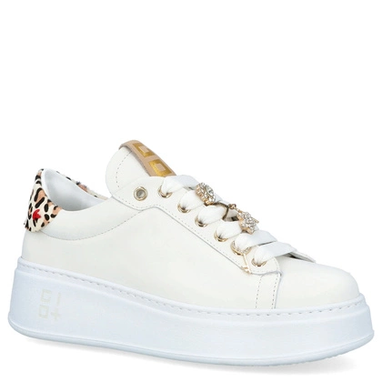 Sneakersy skórzane premium - GIO+ PIA354A BIAŁE PANTERKA
