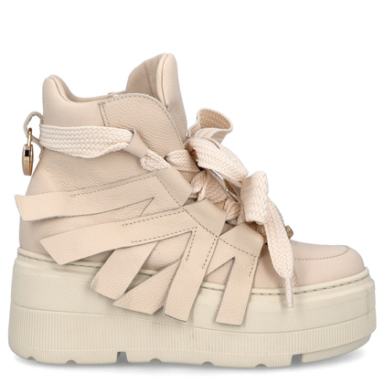 Wysokie sneakersy sznurowane - CHEBELLO 4561 BEŻOWE