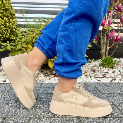 Skórzane sneakersy damskie - FILIPPO DP6047/24 BEŻOWE
