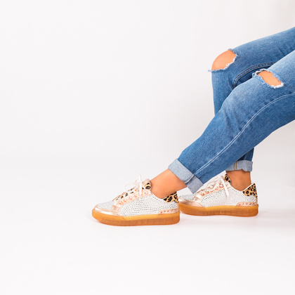 Błyszczące sneakersy damskie - EKP 3929K RÓŻOWE