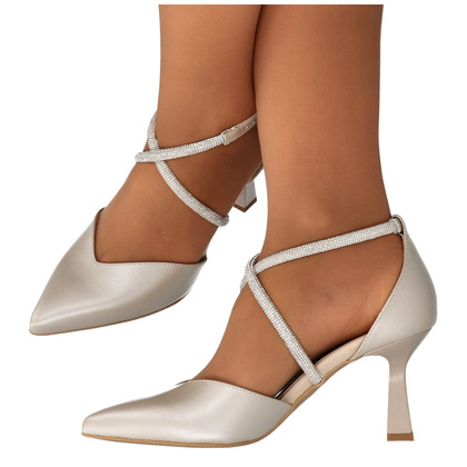 Szpilki ślubne z błyszczącymi paseczkami - KOTYL 3713 PERŁOWE