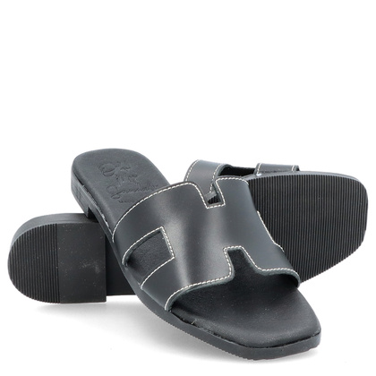 Wygodne klapki ze skóry - OH! MY SANDALS 5566 CZARNE