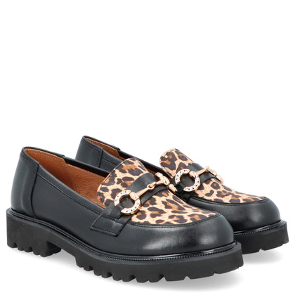 Skórzane mokasyny z ozdobą - TYMOTEO G1070 CZARNE PANTERKA