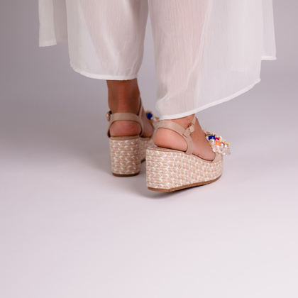 Modne sandały na koturnie - SCAVIOLA S-394 BEŻOWE