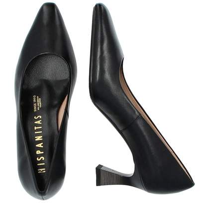 Szpilki ze skóry licowej – wygodne czarne czółenka Hispanitas