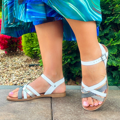 Wygodne sandały ze skóry - POTOCKI 24-64008WH BIAŁE