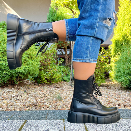 Skórzane workery na platformie - SIMEN 5734A CZARNE