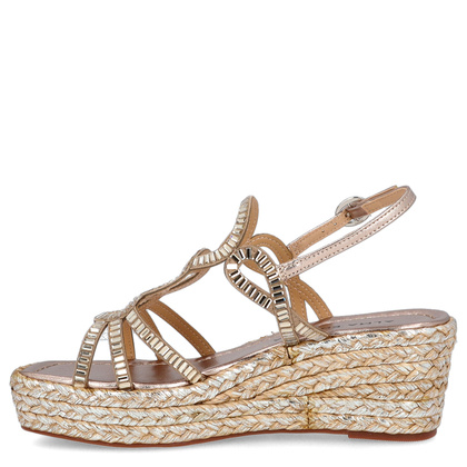 Hiszpańskie sandały na niskim koturnie - ALMA EN PENA V2551454 ZŁOTE