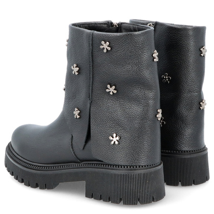 Skórzane botki z wywijaną cholewką - TYMOTEO G1068 CZARNE