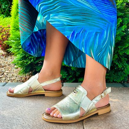 Płaskie sandały ze skóry - LEMAR 40385 ZŁOTE