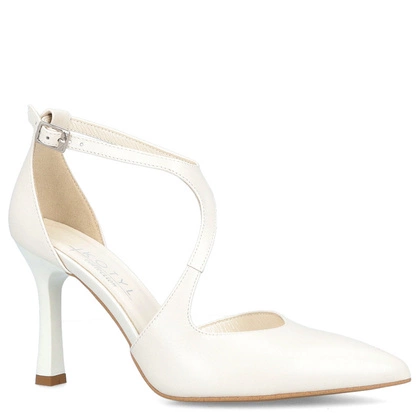 Szpilki ślubne z paskami - KOTYL 8507 BIAŁE PERŁOWE