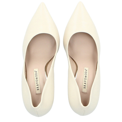 Czółenka na designerskim slupku - BRAVO MODA 0063 KREMOWE