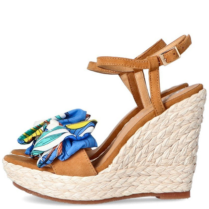 Sandały na koturnie z modną kokardą - TYMOTEO IKOM BRĄZOWE