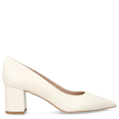 Skórzane czółenka na słupku - BRAVO MODA 0164 KREMOWE