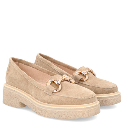 Skórzane mokasyny z klamrą - TYMOTEO L1053 BEŻOWE