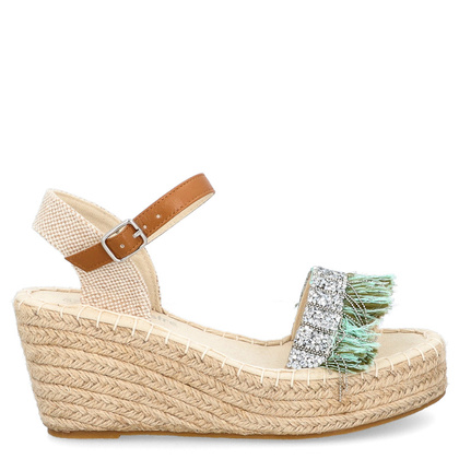 Hiszpańskie sandały na koturnie - SIMÓ SASTRE SS22/BX9232/VE BEŻOWO ZIELONE