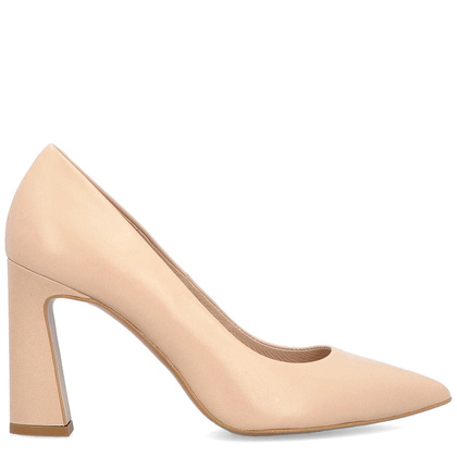 Czółenka na designerskim slupku - BRAVO MODA 0063 BEŻ