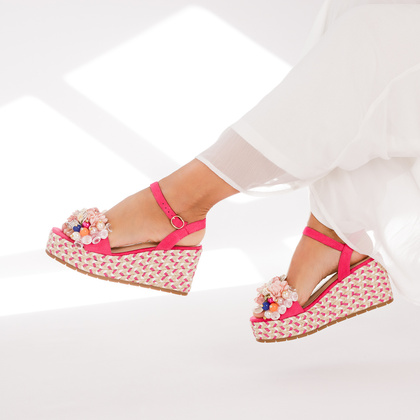 Modne sandały na koturnie - SCAVIOLA S-398 FUKSJA