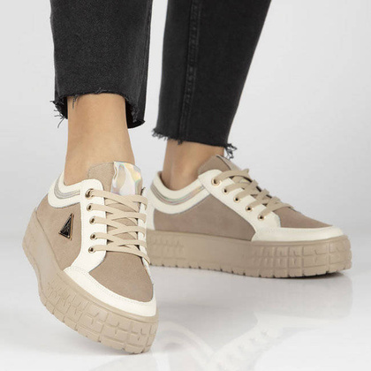 Skórzane trampki damskie - FILIPPO DP4245/23 BEŻOWE