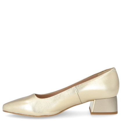 Czółenka ze skóry na niskim obcasie - KOTYL 1701 ZŁOTE