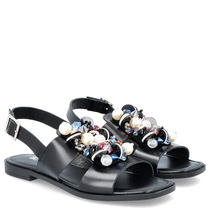 Skórzane sandały z ozdobą - TYMOTEO 3801 CZARNE