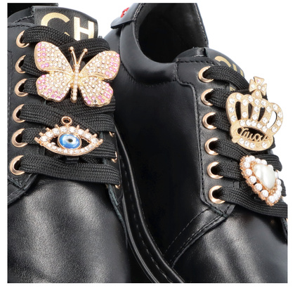 Sneakersy skórzane z ozdobami - CHEBELLO 4292 CZARNE