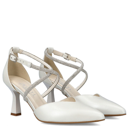 Szpilki ślubne z błyszczącymi paseczkami - KOTYL 3713 ECRU PERŁOWE