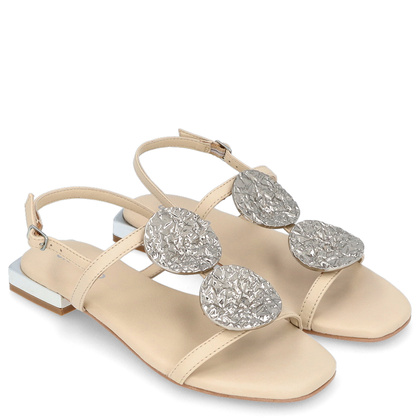 Skórzane sandałki z ozdobami - GIOSEPPO 72364 KREMOWE