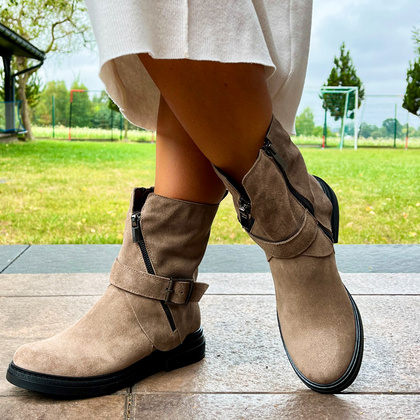 Płaskie botki ze skóry - TYMOTEO G1067 BEŻOWE