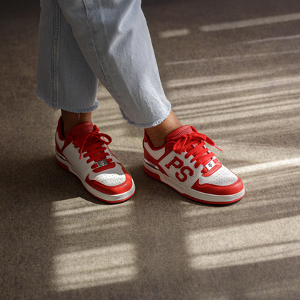 Sneakersy premium unisex - PLEIN SPORT SAES-USC0737 CZERWONO-BIAŁE