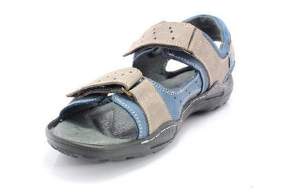 Męskie skórzane sandały - KENT 295 SZARO NIEBIESKIE