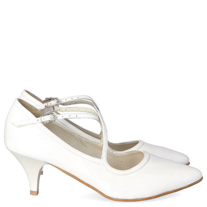 Pełne czółenka z paskami - TYMOTEO BARG PERŁOWO BIAŁE