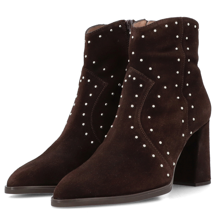 Skórzane botki na słupku - WONDERS M-5431 BRĄZOWE