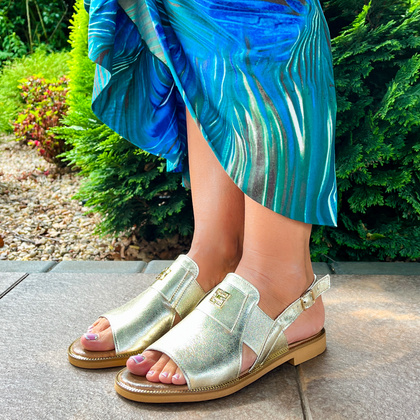 Płaskie sandały ze skóry - LEMAR 40385 ZŁOTE