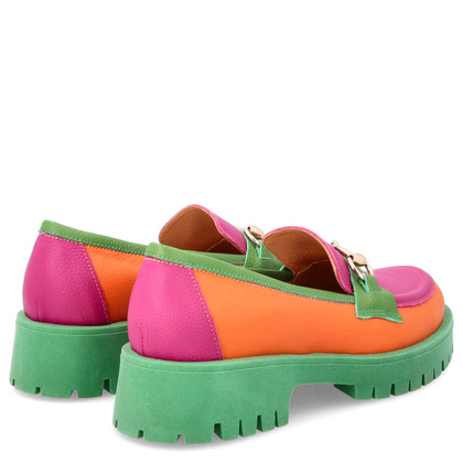 Kolorowe mokasyny ze skóry - TYMOTEO A1003 POMARAŃCZ ZIELEŃ RÓŻ