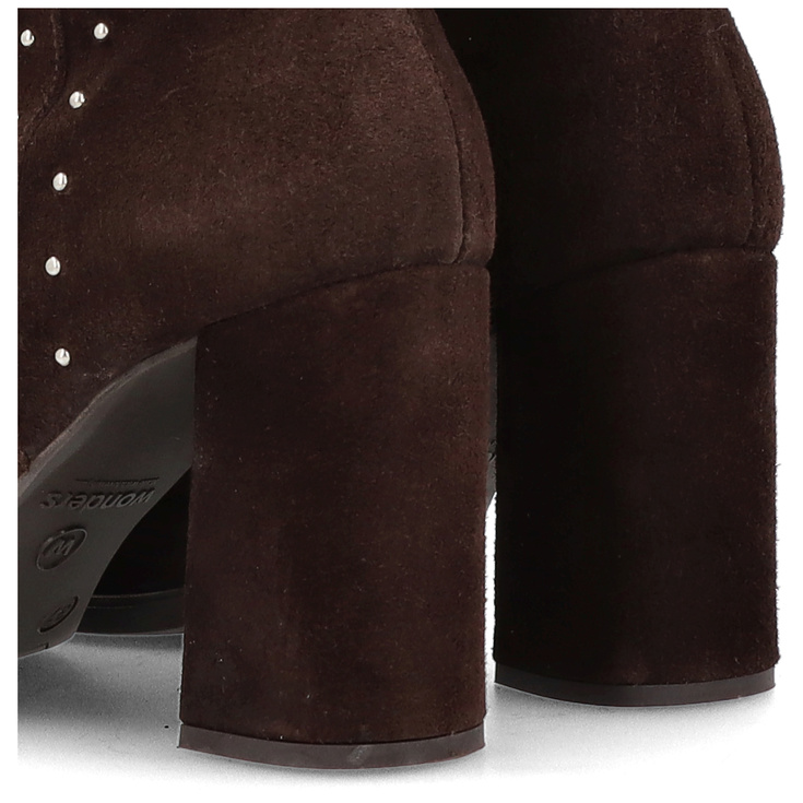 Skórzane botki na słupku - WONDERS M-5431 BRĄZOWE