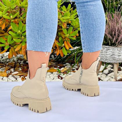 Botki na grubszym spodzie - LEMAR 60451 BEŻOWE