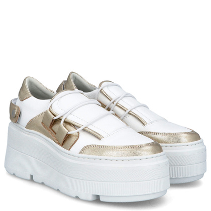Sneakersy na lekkiej podeszwie - TYMOTEO R1001 BIAŁO-ZŁOTE