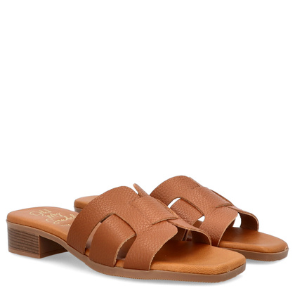 Wygodne klapki ze skóry - OH! MY SANDALS 5600 BRĄZOWE