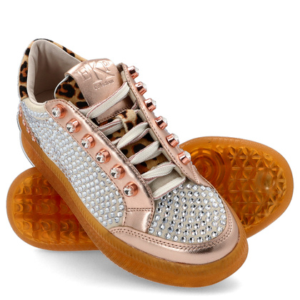 Błyszczące sneakersy damskie - EKP 3929K RÓŻOWE